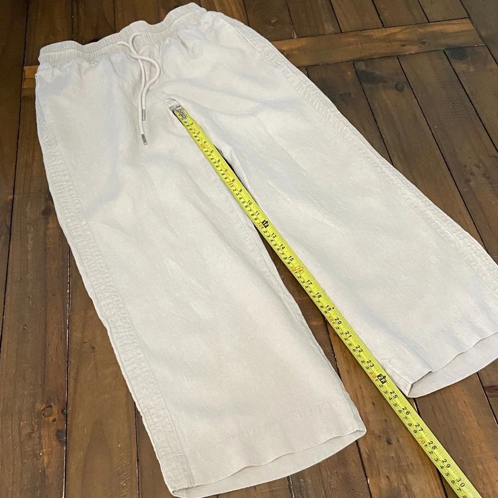 Quince 100% European Linen Wide Leg Pants Sand Beige Elastic Waist Small
